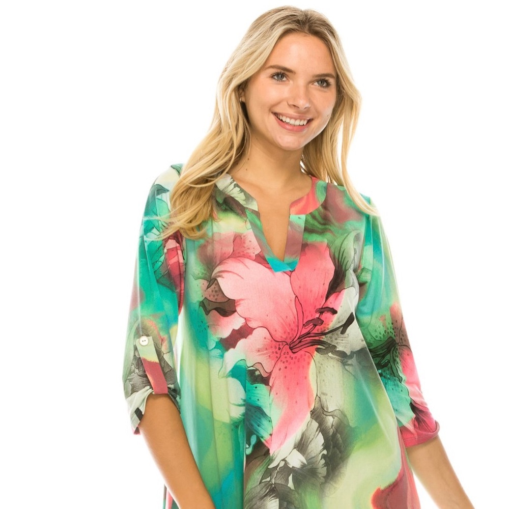 Hit Notch Neck Rolled Sleeve Top